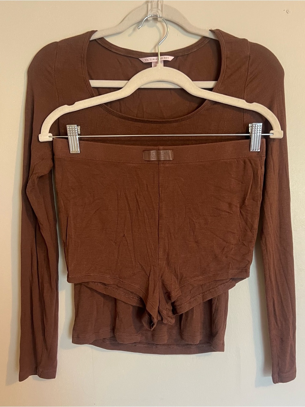 Victoria's Secret Chocolate Brown Long Sleeve Top & Boy Short Set